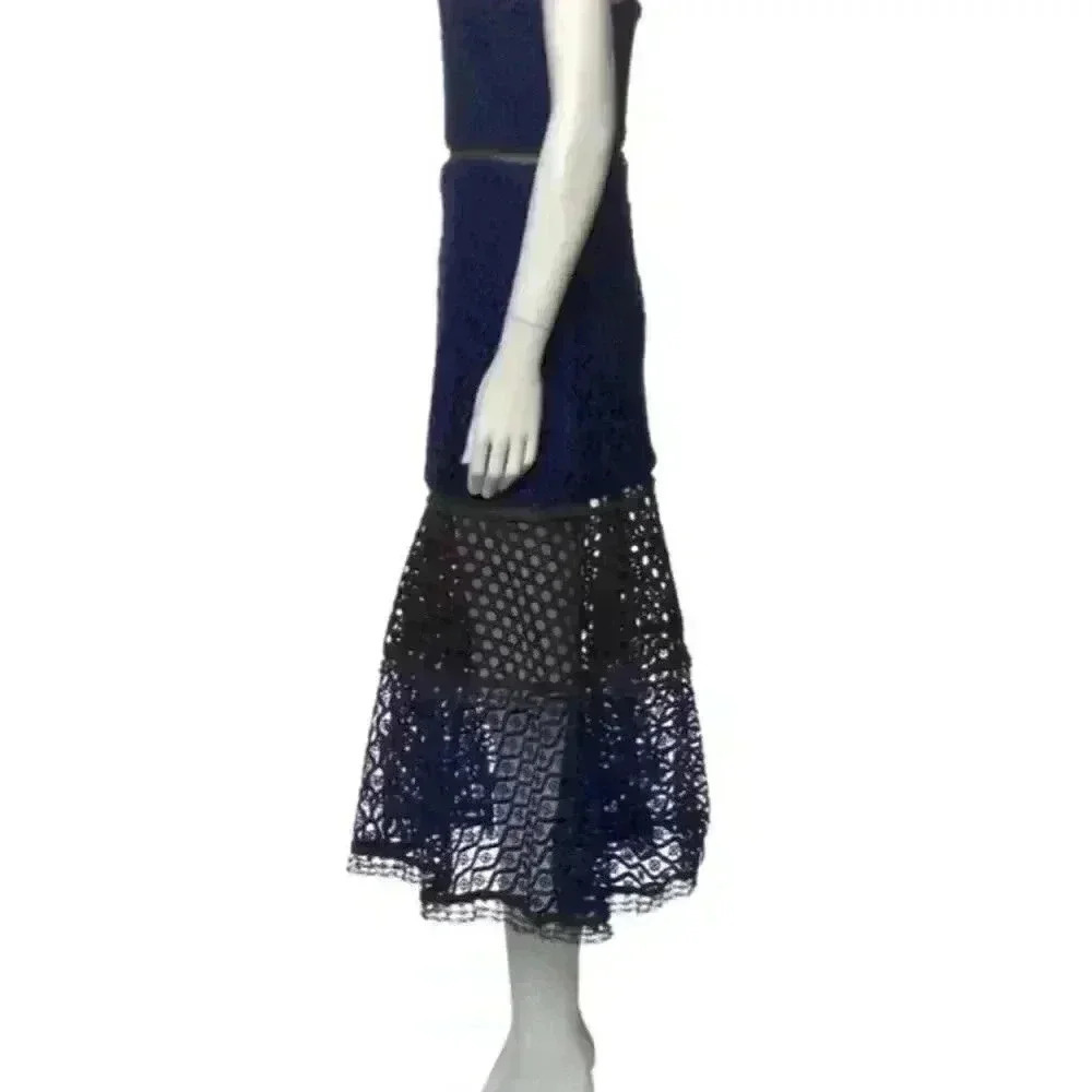 Alexis Erin Bicolor Crochet & Lace Midi Dress in Black & Navy - Picture 4 of 13